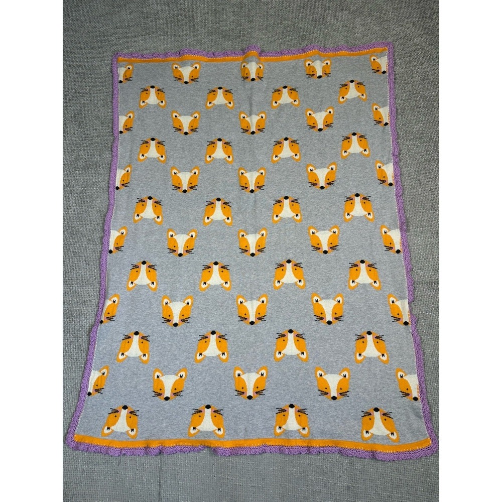 By Anthropologie Knit Baby Blanket‎ Fox Print 42x33